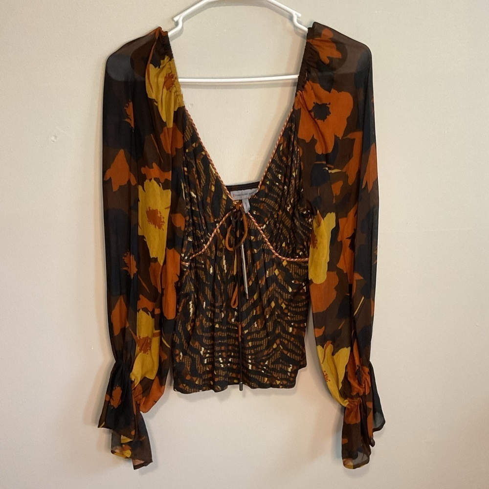Fairycore Boho cottage Animal Print Streetstyle Floral Brown Tan Top Extra Small
